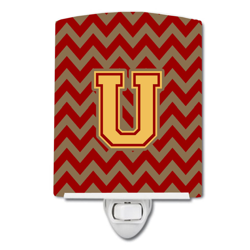 Letter U Chevron Garnet and Gold  Ceramic Night Light CJ1048-UCNL