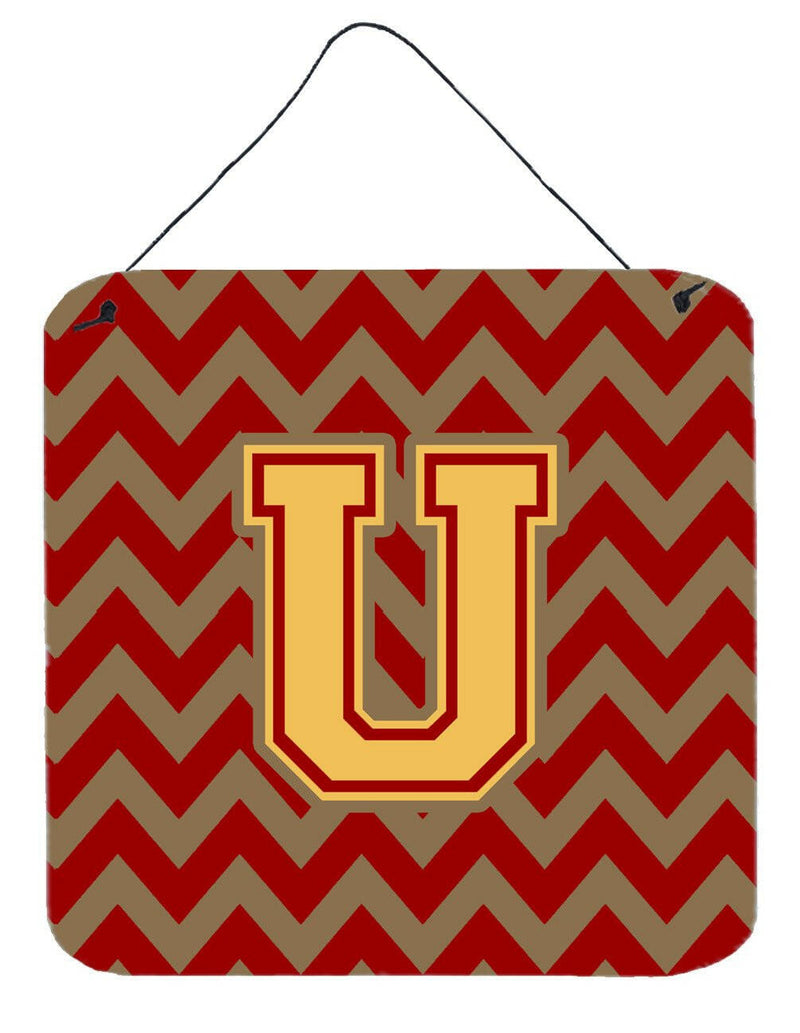 Letter U Chevron Garnet and Gold  Wall or Door Hanging Prints CJ1048-UDS66