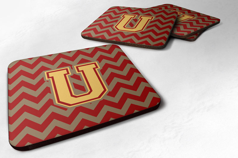 Letter U Chevron Garnet and Gold  Foam Coaster Set of 4 CJ1048-UFC