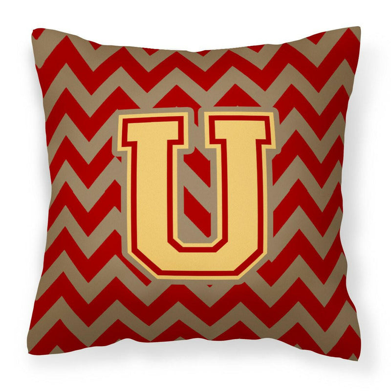 Letter U Chevron Garnet and Gold  Fabric Decorative Pillow CJ1048-UPW1414