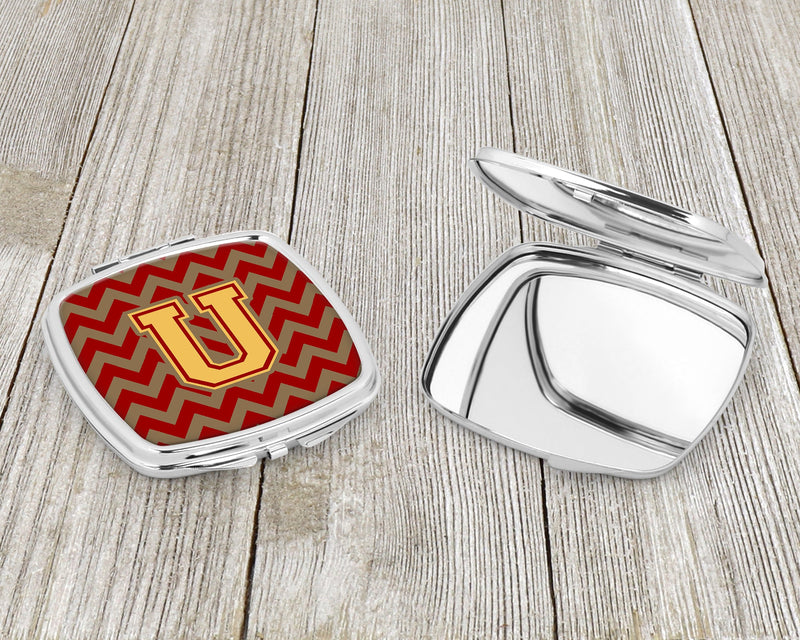 Letter U Chevron Garnet and Gold  Compact Mirror CJ1048-USCM