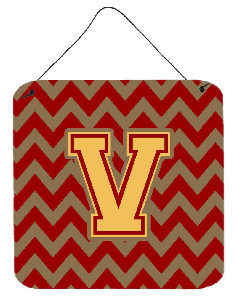 Letter V Chevron Garnet and Gold  Wall or Door Hanging Prints CJ1048-VDS66