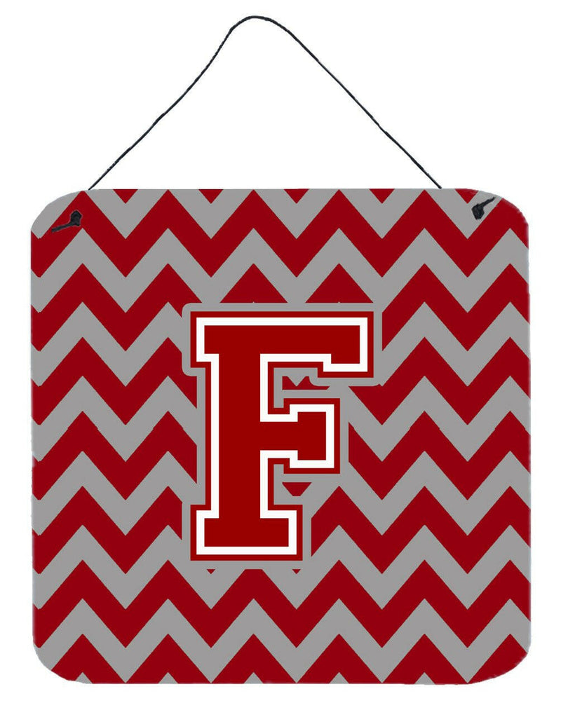 Letter F Chevron Maroon and White Wall or Door Hanging Prints CJ1049-FDS66