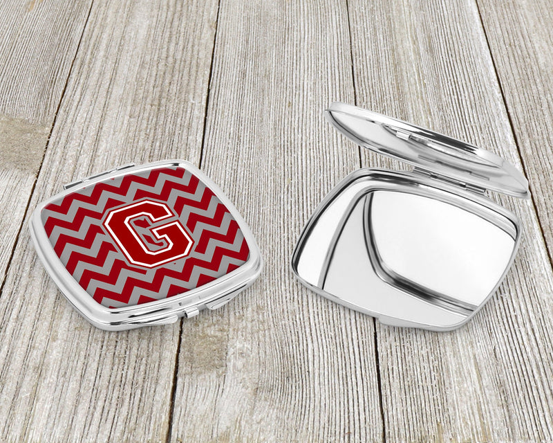 Letter G Chevron Maroon and White Compact Mirror CJ1049-GSCM