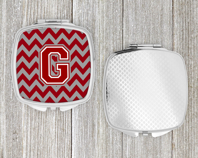 Letter G Chevron Maroon and White Compact Mirror CJ1049-GSCM