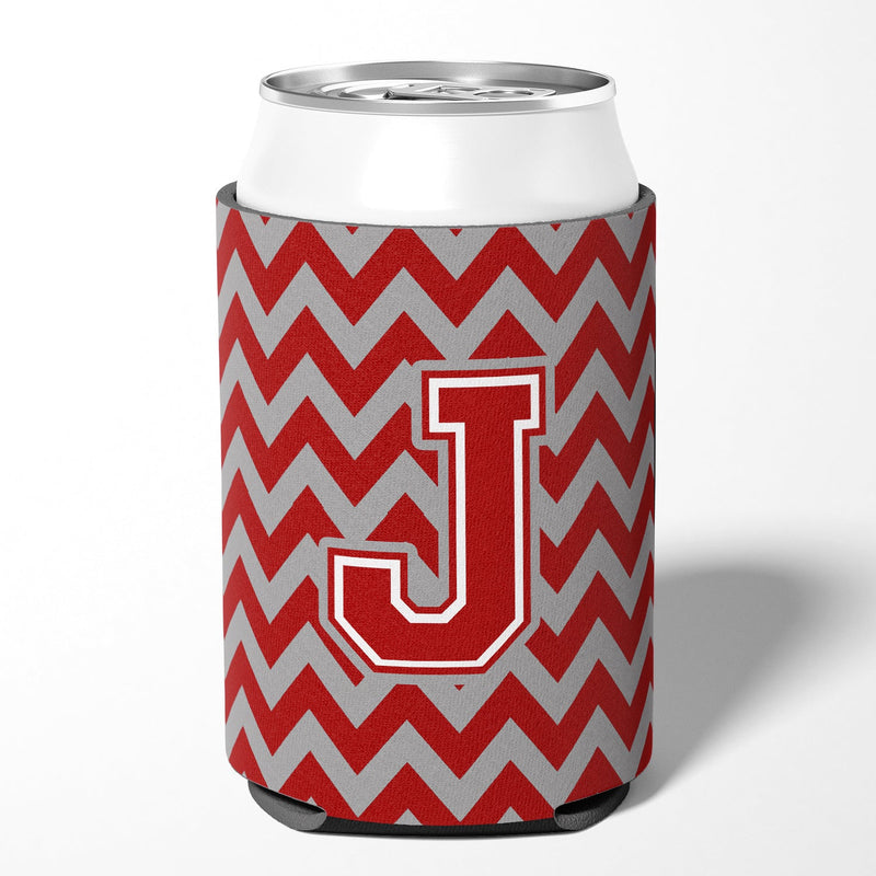 Letter J Chevron Maroon and White Can or Bottle Hugger CJ1049-JCC