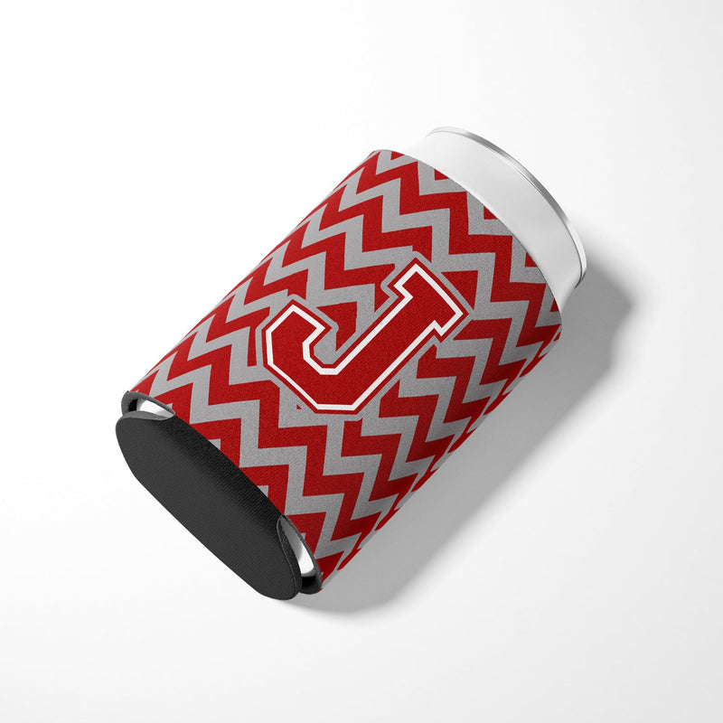 Letter J Chevron Maroon and White Can or Bottle Hugger CJ1049-JCC