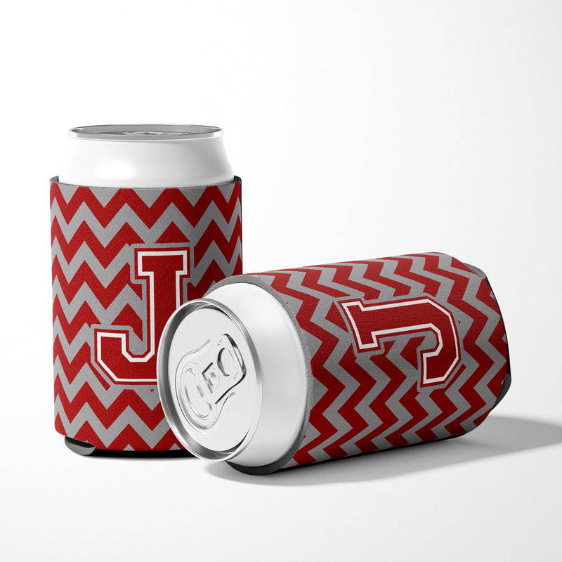 Letter J Chevron Maroon and White Can or Bottle Hugger CJ1049-JCC