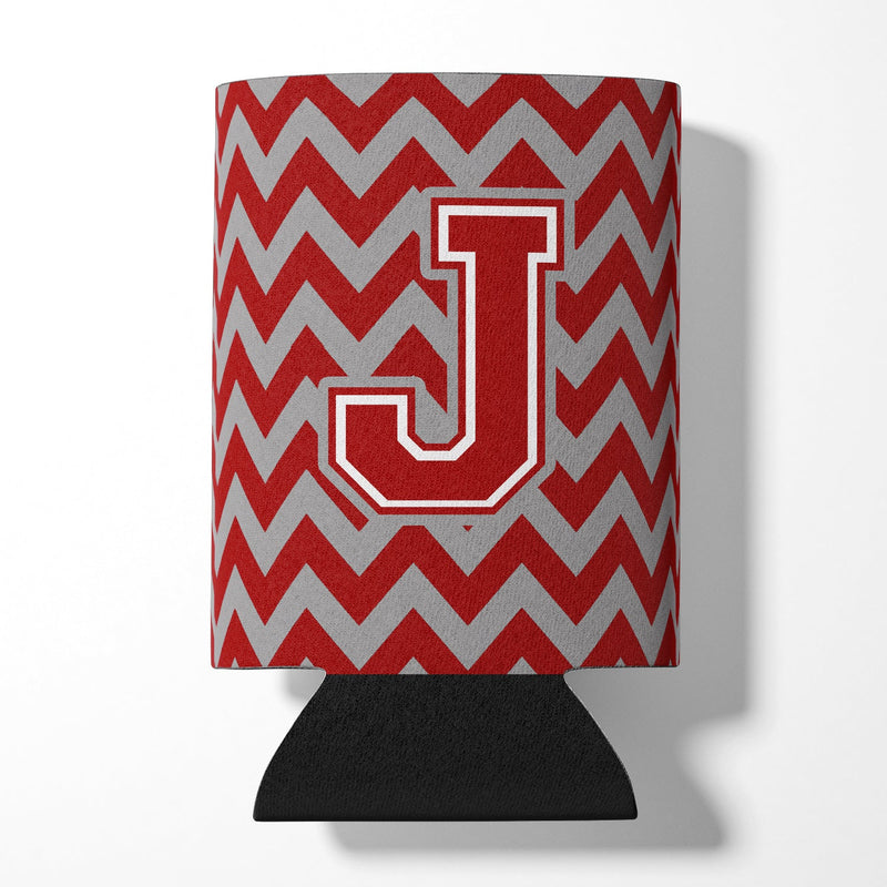 Letter J Chevron Maroon and White Can or Bottle Hugger CJ1049-JCC