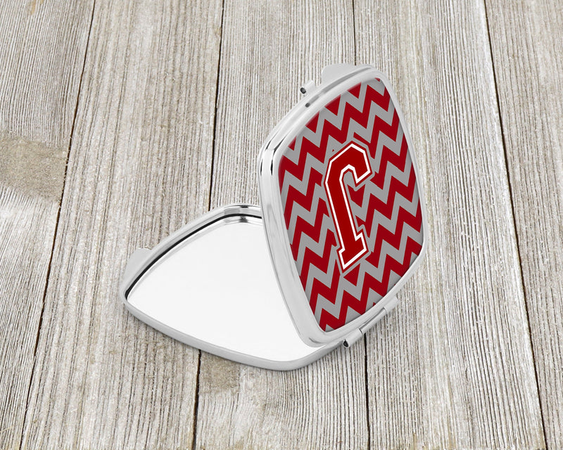 Letter J Chevron Maroon and White Compact Mirror CJ1049-JSCM