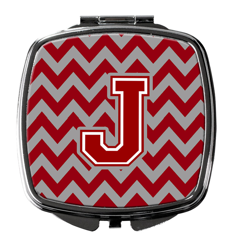 Letter J Chevron Maroon and White Compact Mirror CJ1049-JSCM