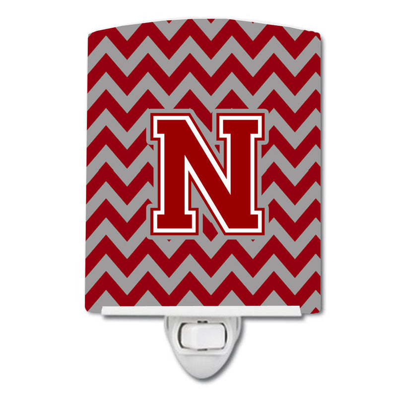 Letter N Chevron Maroon and White Ceramic Night Light CJ1049-NCNL