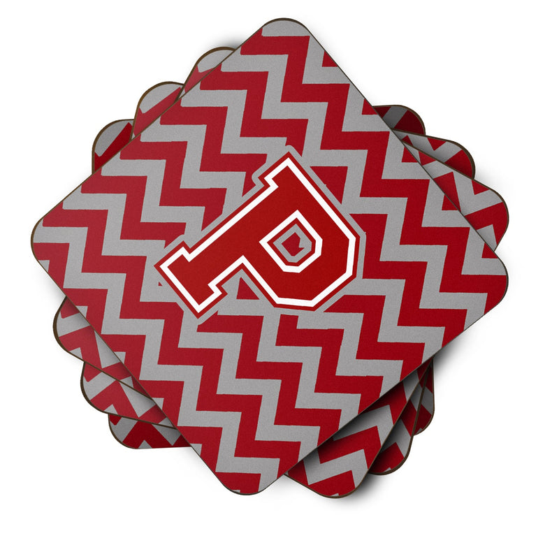 Letter P Chevron Maroon and White Foam Coaster Set of 4 CJ1049-PFC