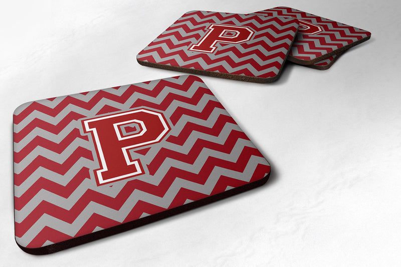 Letter P Chevron Maroon and White Foam Coaster Set of 4 CJ1049-PFC