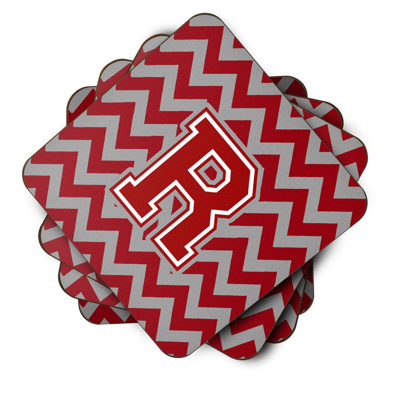 Letter R Chevron Maroon and White Foam Coaster Set of 4 CJ1049-RFC