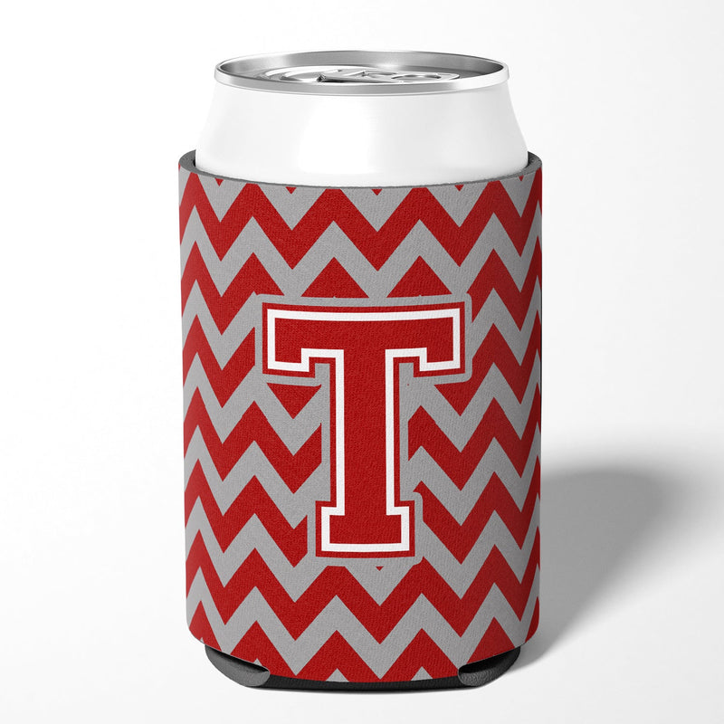 Letter T Chevron Maroon and White Can or Bottle Hugger CJ1049-TCC