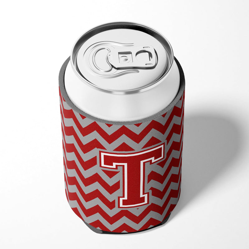 Letter T Chevron Maroon and White Can or Bottle Hugger CJ1049-TCC