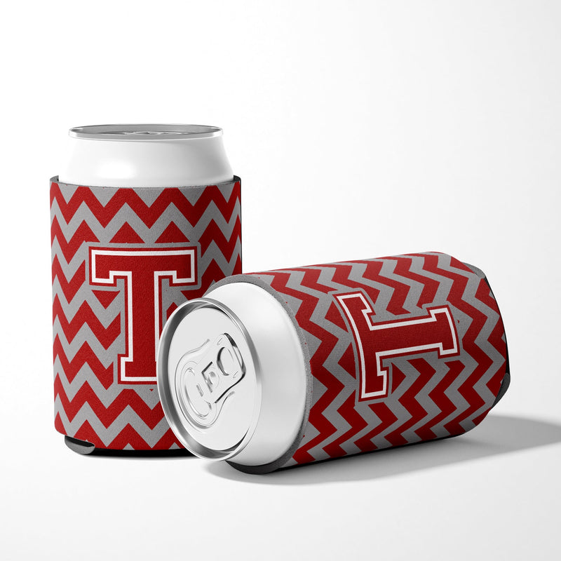 Letter T Chevron Maroon and White Can or Bottle Hugger CJ1049-TCC