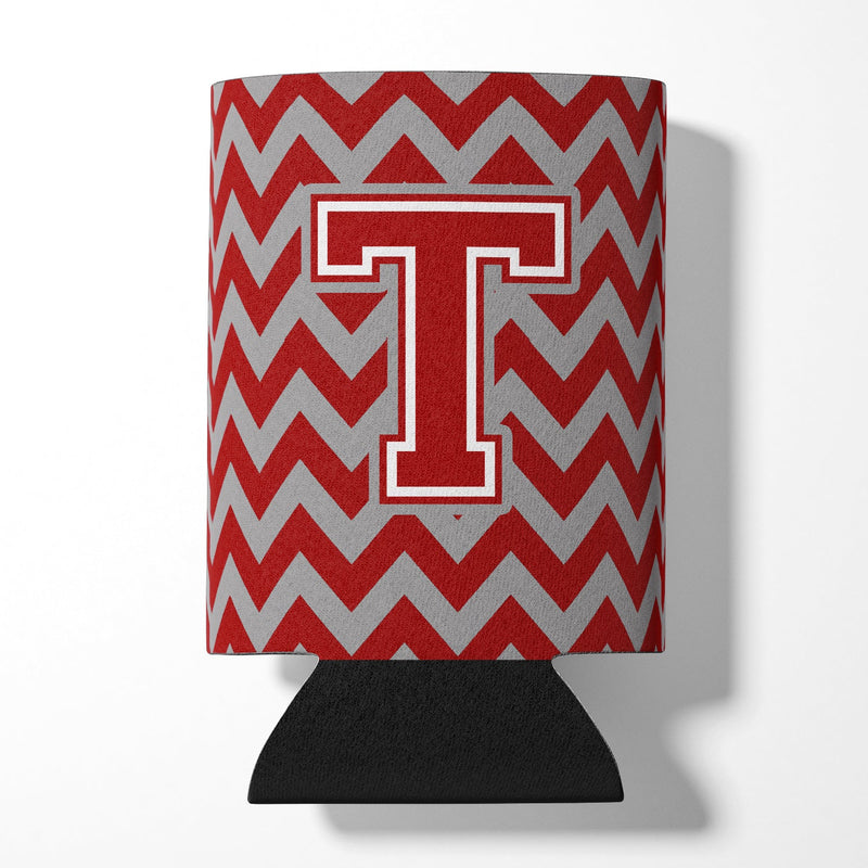 Letter T Chevron Maroon and White Can or Bottle Hugger CJ1049-TCC