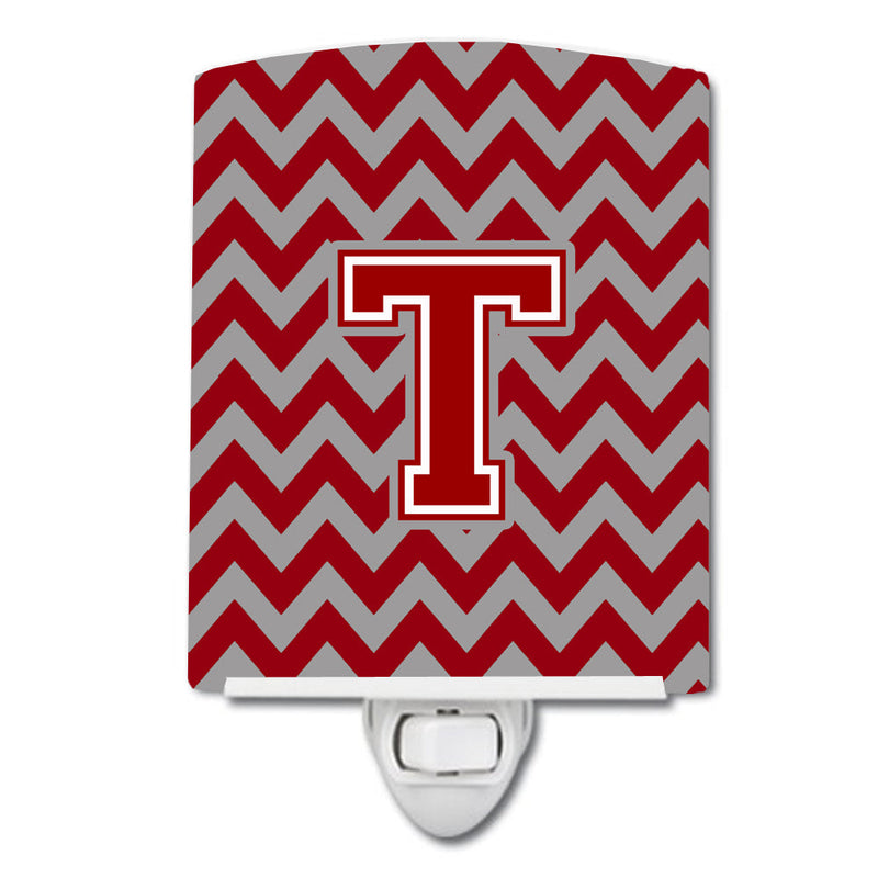 Letter T Chevron Maroon and White Ceramic Night Light CJ1049-TCNL