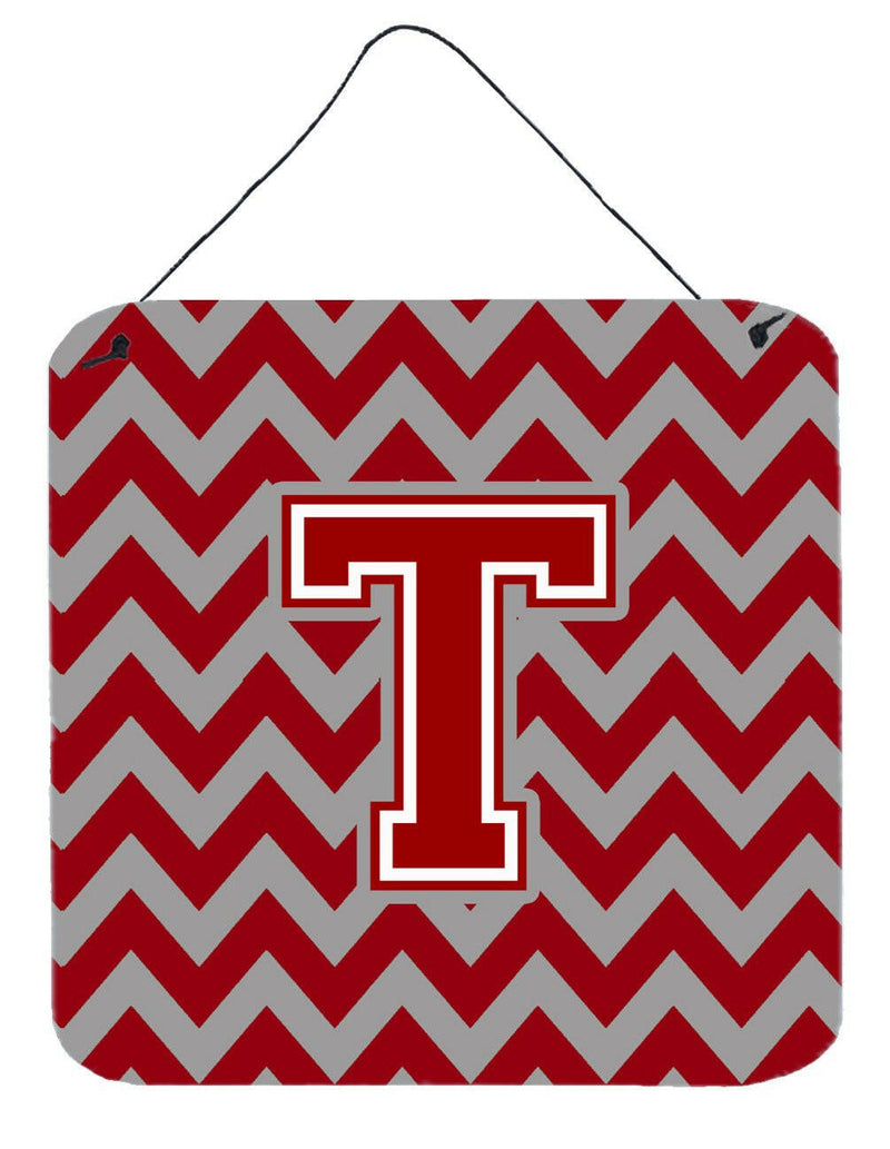 Letter T Chevron Maroon and White Wall or Door Hanging Prints CJ1049-TDS66