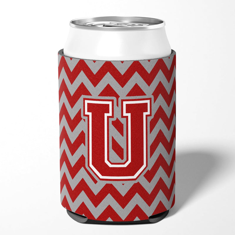 Letter U Chevron Maroon and White Can or Bottle Hugger CJ1049-UCC