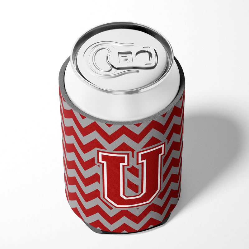 Letter U Chevron Maroon and White Can or Bottle Hugger CJ1049-UCC