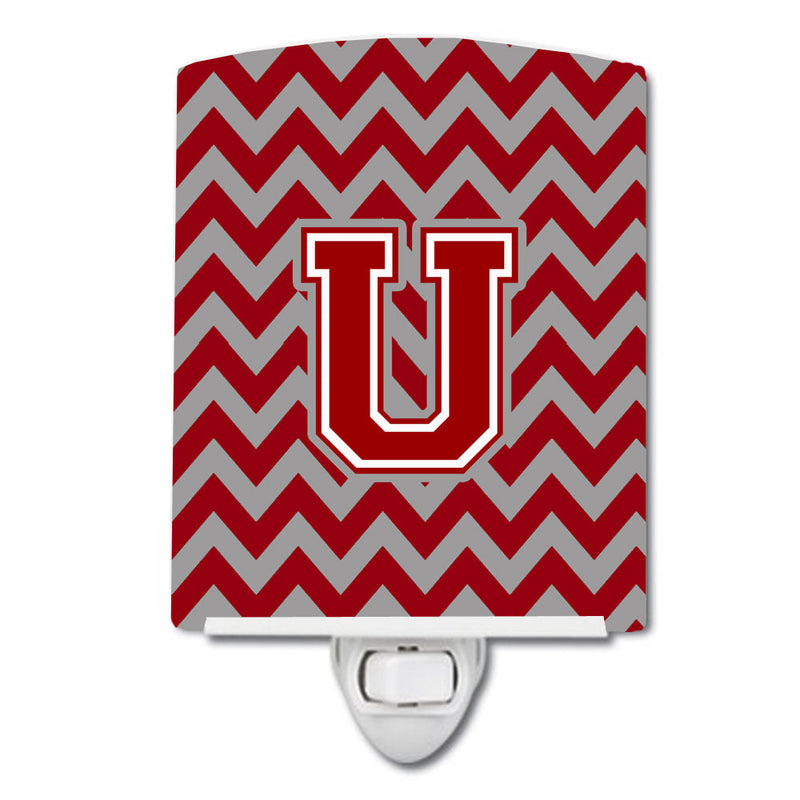 Letter U Chevron Maroon and White Ceramic Night Light CJ1049-UCNL