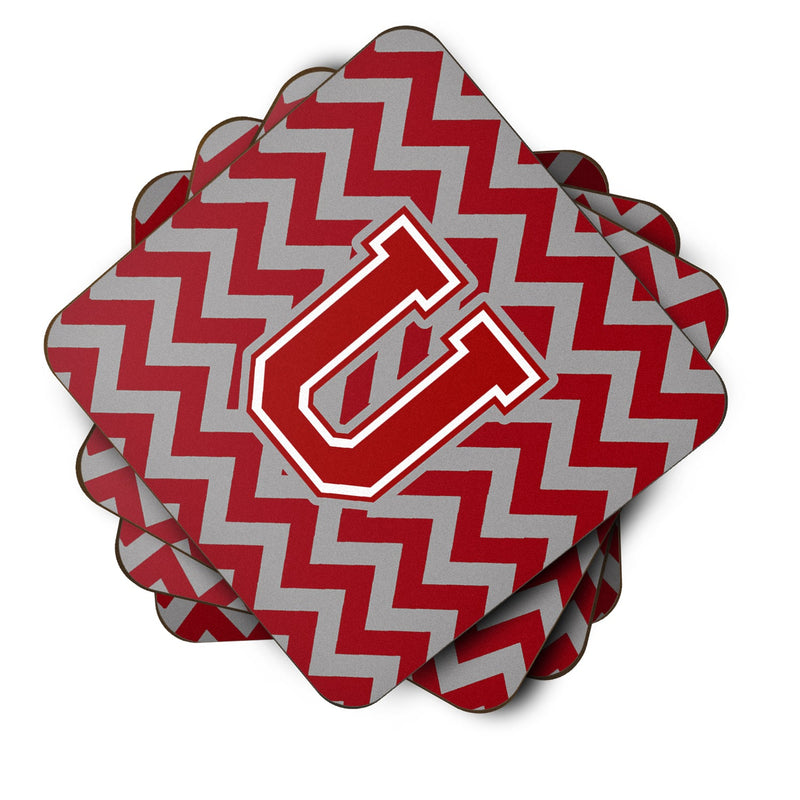 Letter U Chevron Maroon and White Foam Coaster Set of 4 CJ1049-UFC