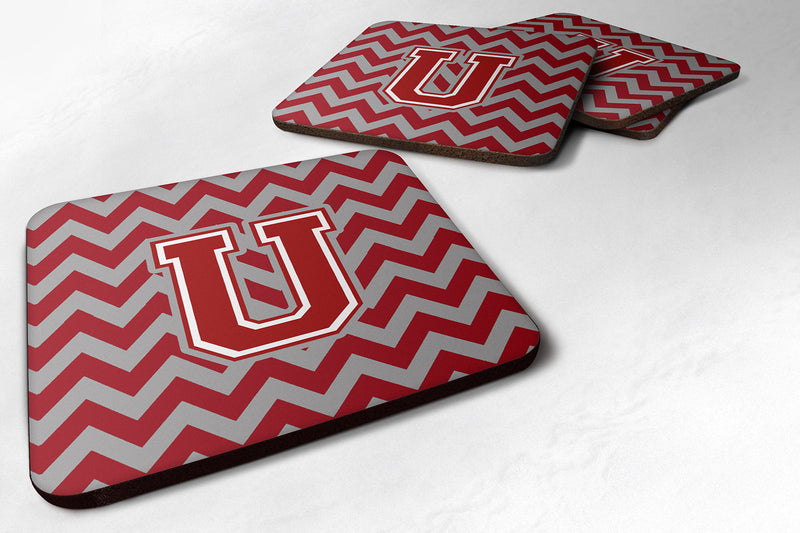 Letter U Chevron Maroon and White Foam Coaster Set of 4 CJ1049-UFC