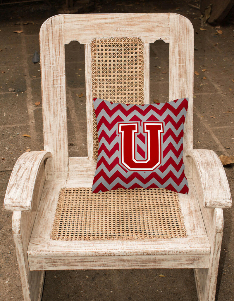 Letter U Chevron Maroon and White Fabric Decorative Pillow CJ1049-UPW1414