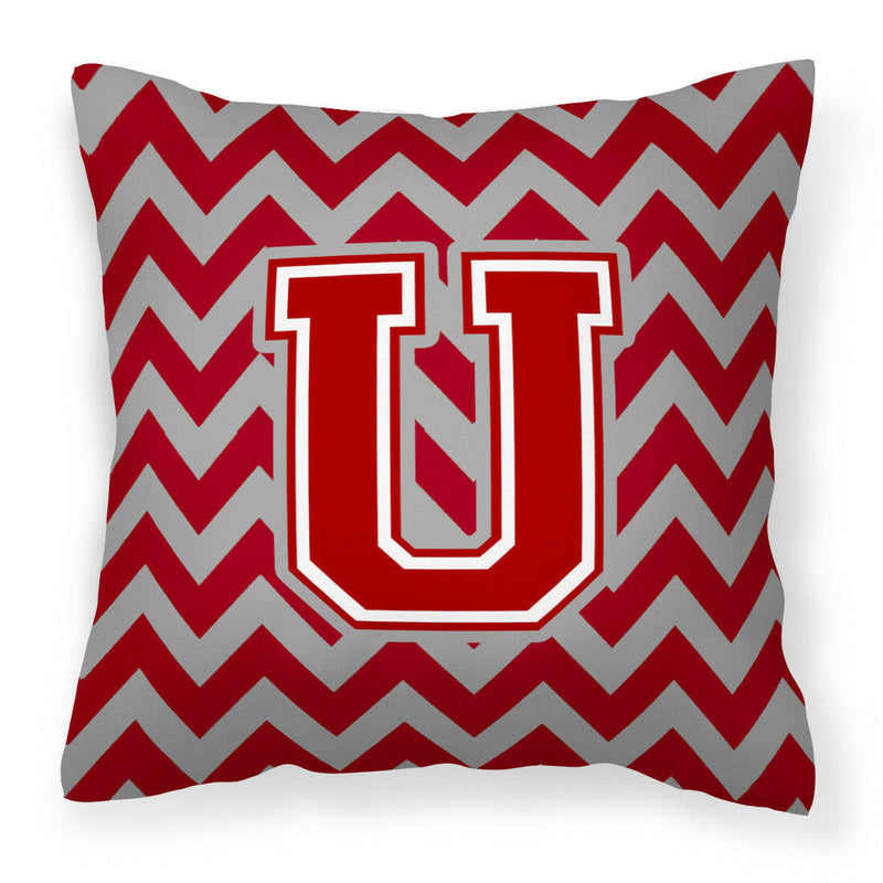 Letter U Chevron Maroon and White Fabric Decorative Pillow CJ1049-UPW1414