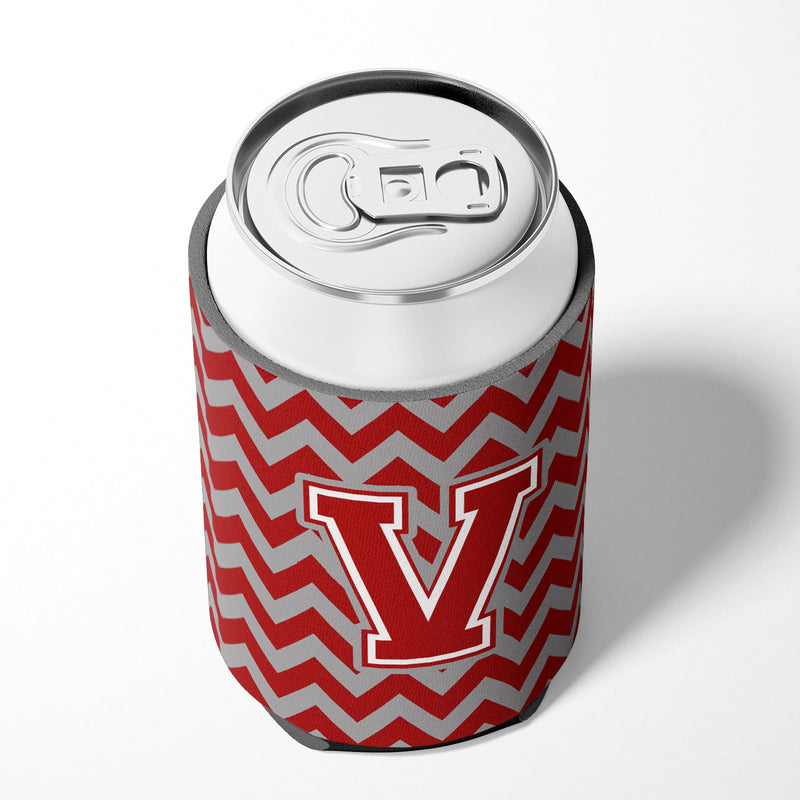 Letter V Chevron Maroon and White Can or Bottle Hugger CJ1049-VCC