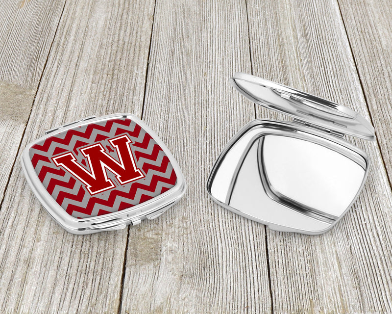 Letter W Chevron Maroon and White Compact Mirror CJ1049-WSCM