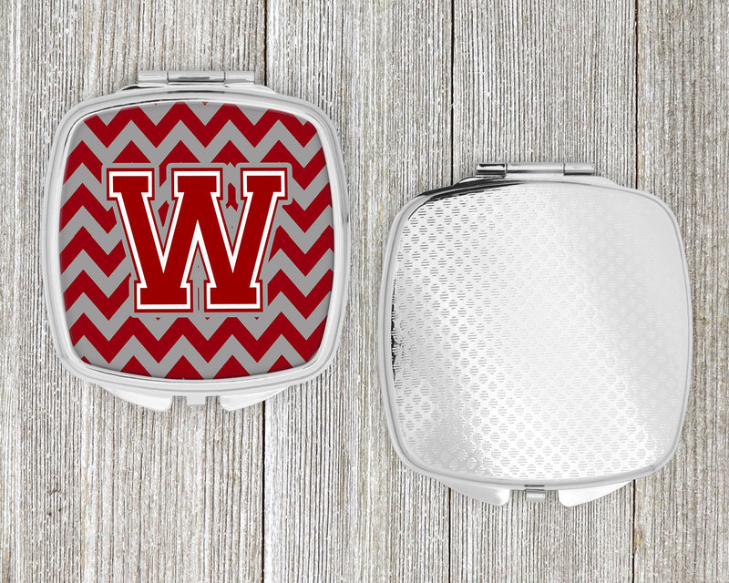 Letter W Chevron Maroon and White Compact Mirror CJ1049-WSCM