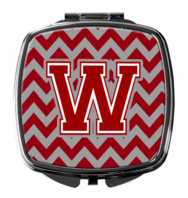 Letter W Chevron Maroon and White Compact Mirror CJ1049-WSCM