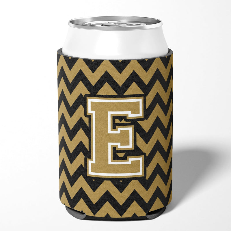 Letter E Chevron Black and Gold  Can or Bottle Hugger CJ1050-ECC