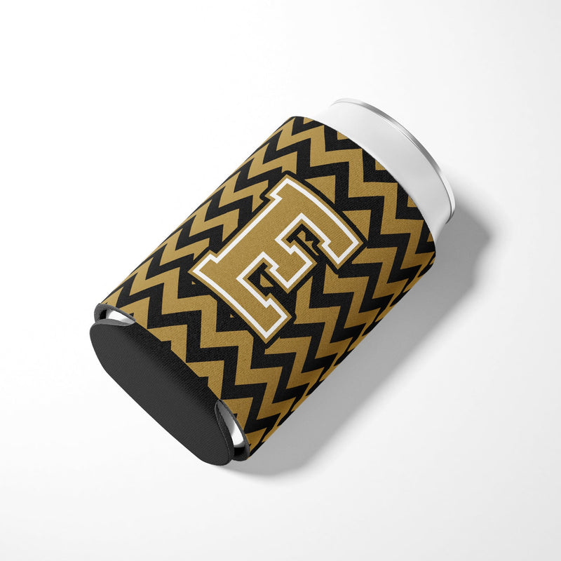 Letter E Chevron Black and Gold  Can or Bottle Hugger CJ1050-ECC