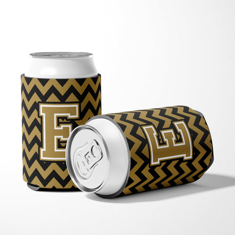 Letter E Chevron Black and Gold  Can or Bottle Hugger CJ1050-ECC