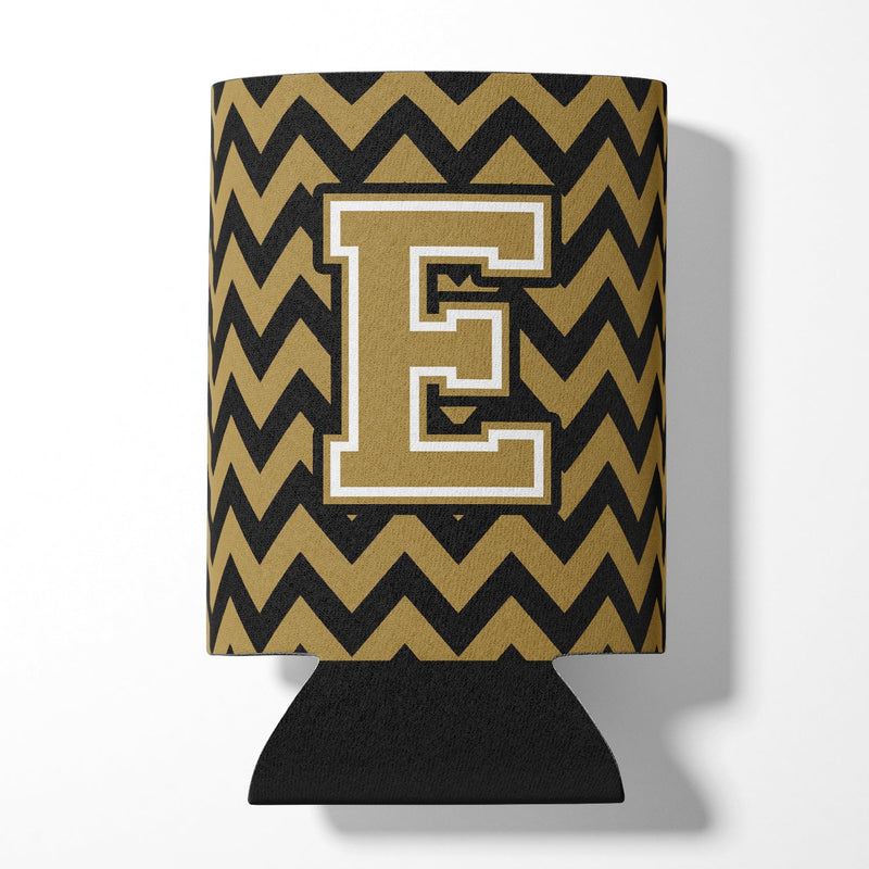 Letter E Chevron Black and Gold  Can or Bottle Hugger CJ1050-ECC