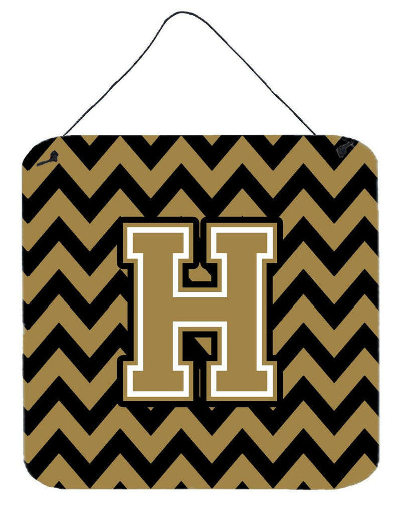 Letter H Chevron Black and Gold  Wall or Door Hanging Prints CJ1050-HDS66