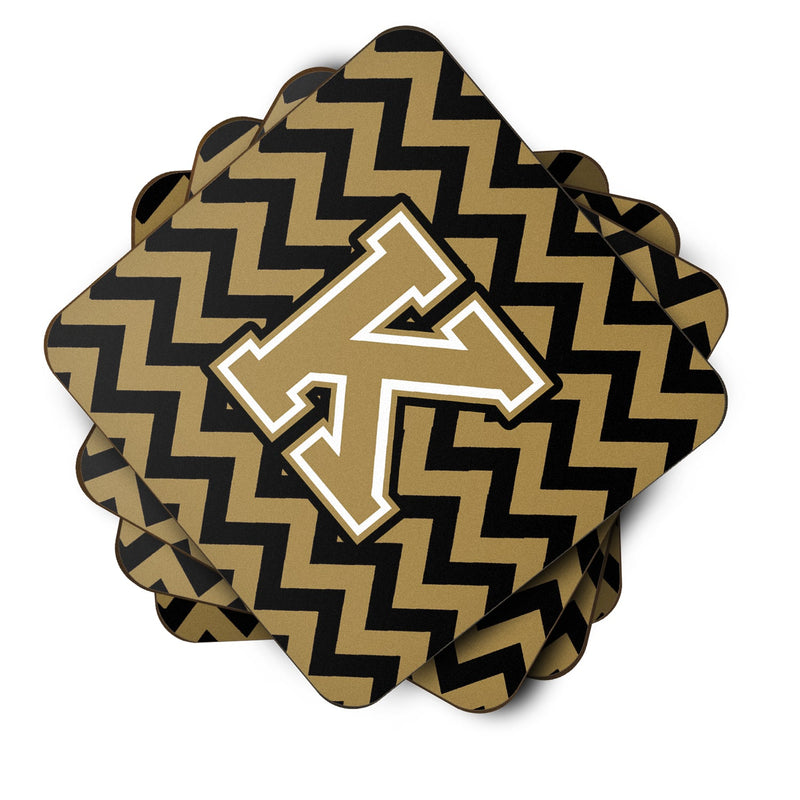 Letter K Chevron Black and Gold  Foam Coaster Set of 4 CJ1050-KFC