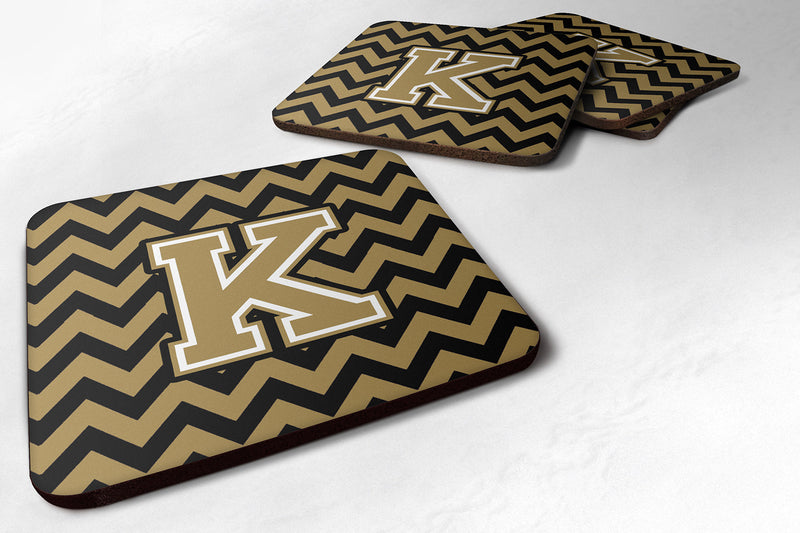 Letter K Chevron Black and Gold  Foam Coaster Set of 4 CJ1050-KFC