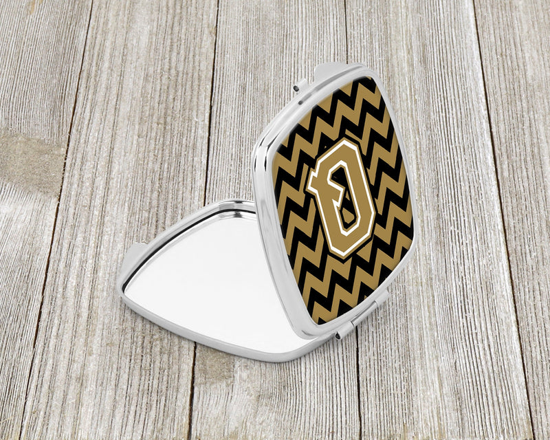 Letter Q Chevron Black and Gold  Compact Mirror CJ1050-QSCM