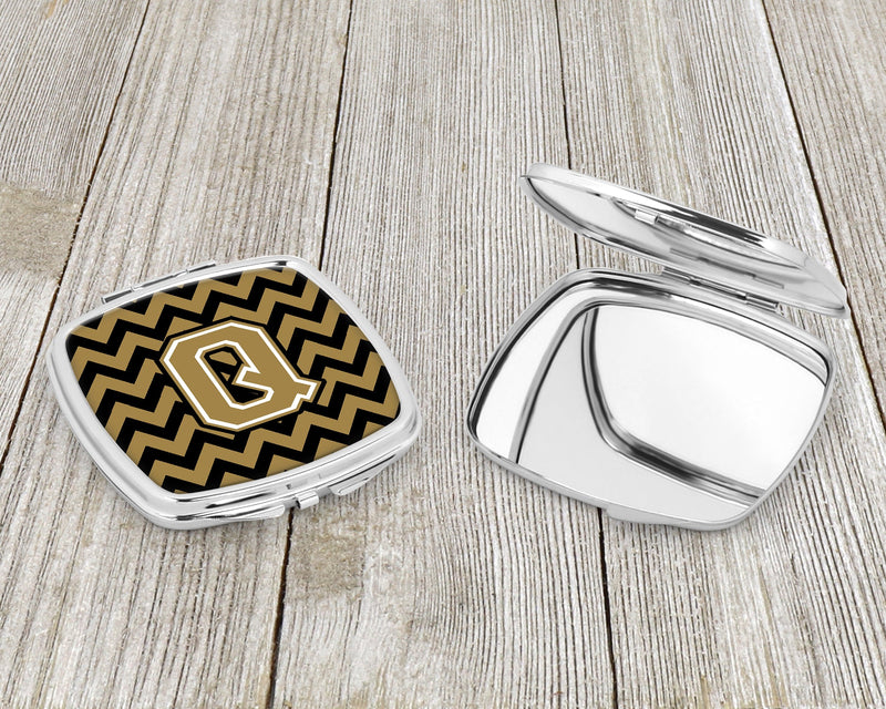 Letter Q Chevron Black and Gold  Compact Mirror CJ1050-QSCM