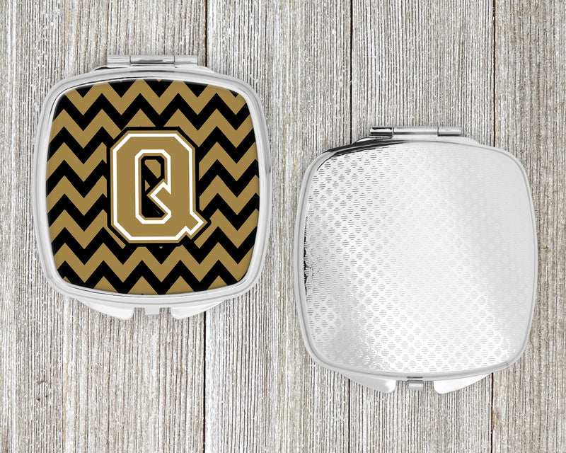 Letter Q Chevron Black and Gold  Compact Mirror CJ1050-QSCM