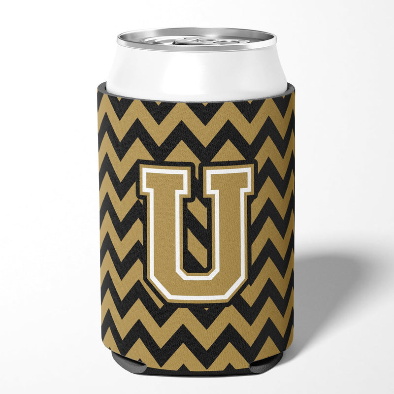 Letter U Chevron Black and Gold  Can or Bottle Hugger CJ1050-UCC