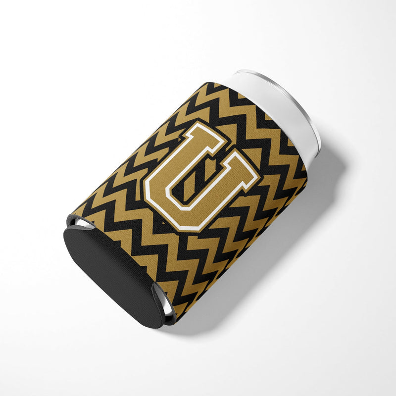 Letter U Chevron Black and Gold  Can or Bottle Hugger CJ1050-UCC