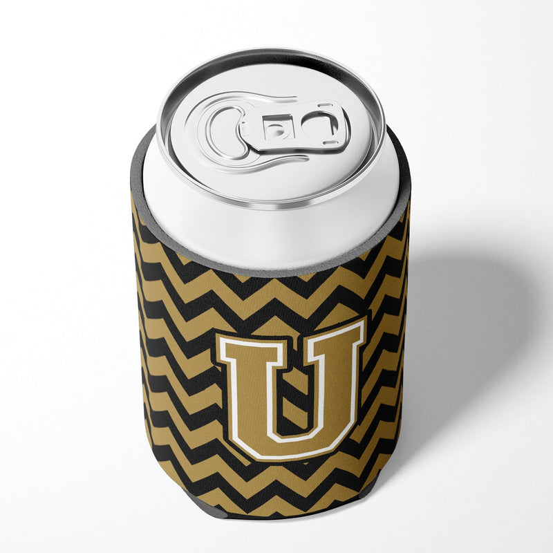 Letter U Chevron Black and Gold  Can or Bottle Hugger CJ1050-UCC