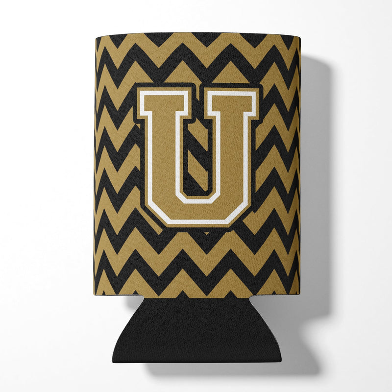 Letter U Chevron Black and Gold  Can or Bottle Hugger CJ1050-UCC